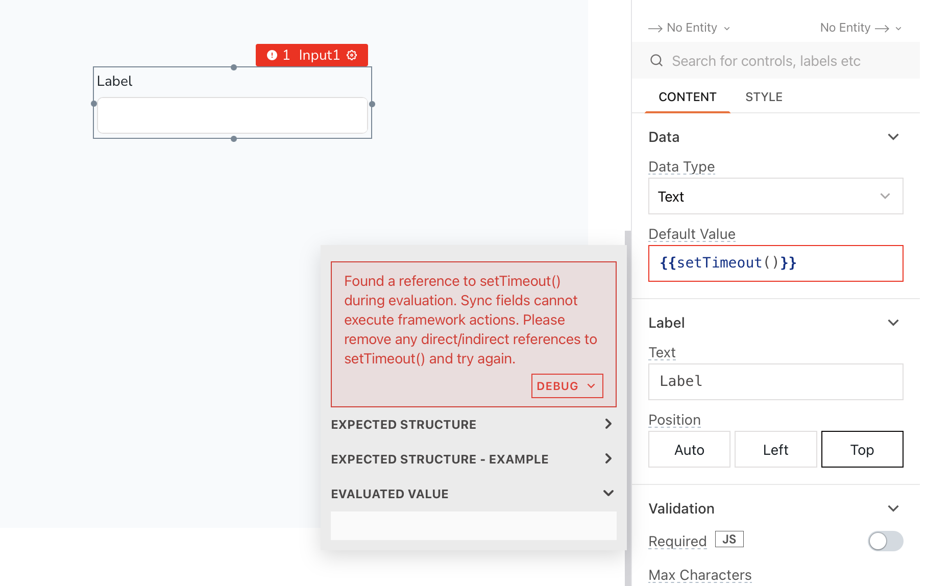 Error action can&#39;t be triggered